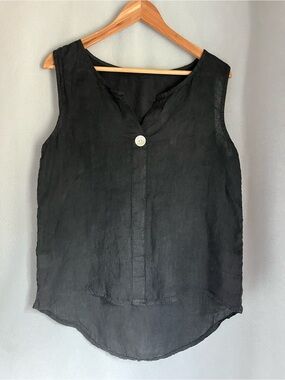 Made in Italy Black Linen Sleeveless Tunic Top | Lagenlook | M